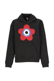 Felpa in Cotone Nera con Logo a Contrasto