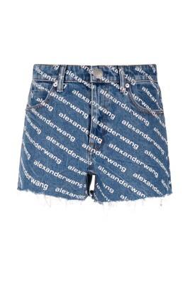logo-print-denim-shorts