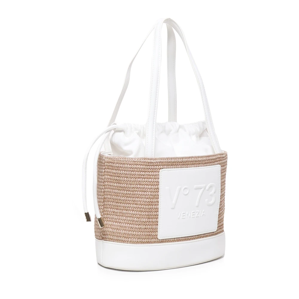 V73 Witte Stro Mand Tas met Trekkoordsluiting White Dames