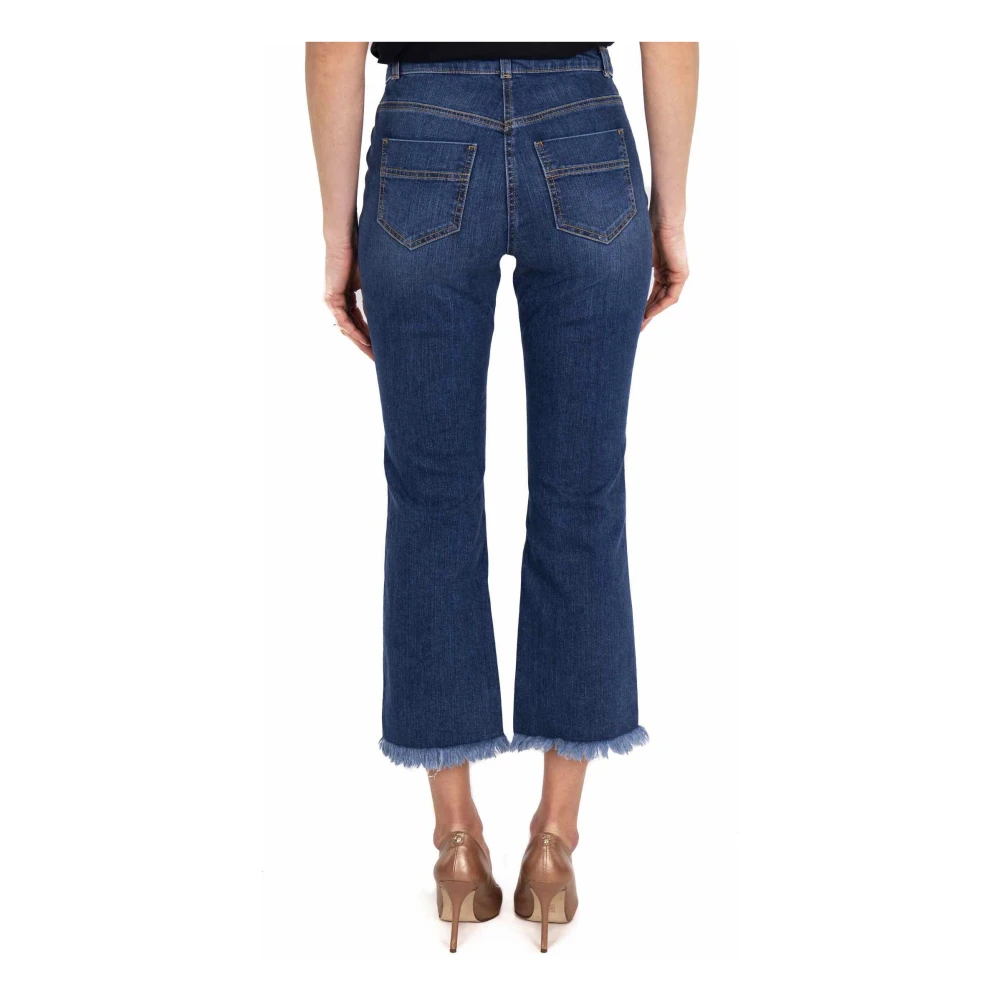 Elisabetta Franchi Blauwe Cropped Flare Jeans Met Franje Zoom Blue Dames