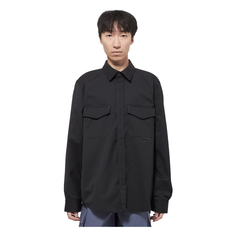 Gr10K Zwarte Polyester Shirt met Klassieke Kraag Black Heren