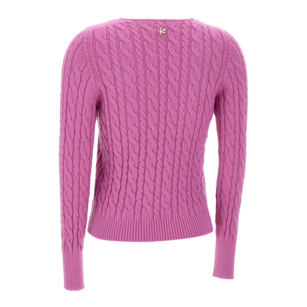 Kaos Fuchsia V-Hals Kabel Gebreide Trui Pink Dames