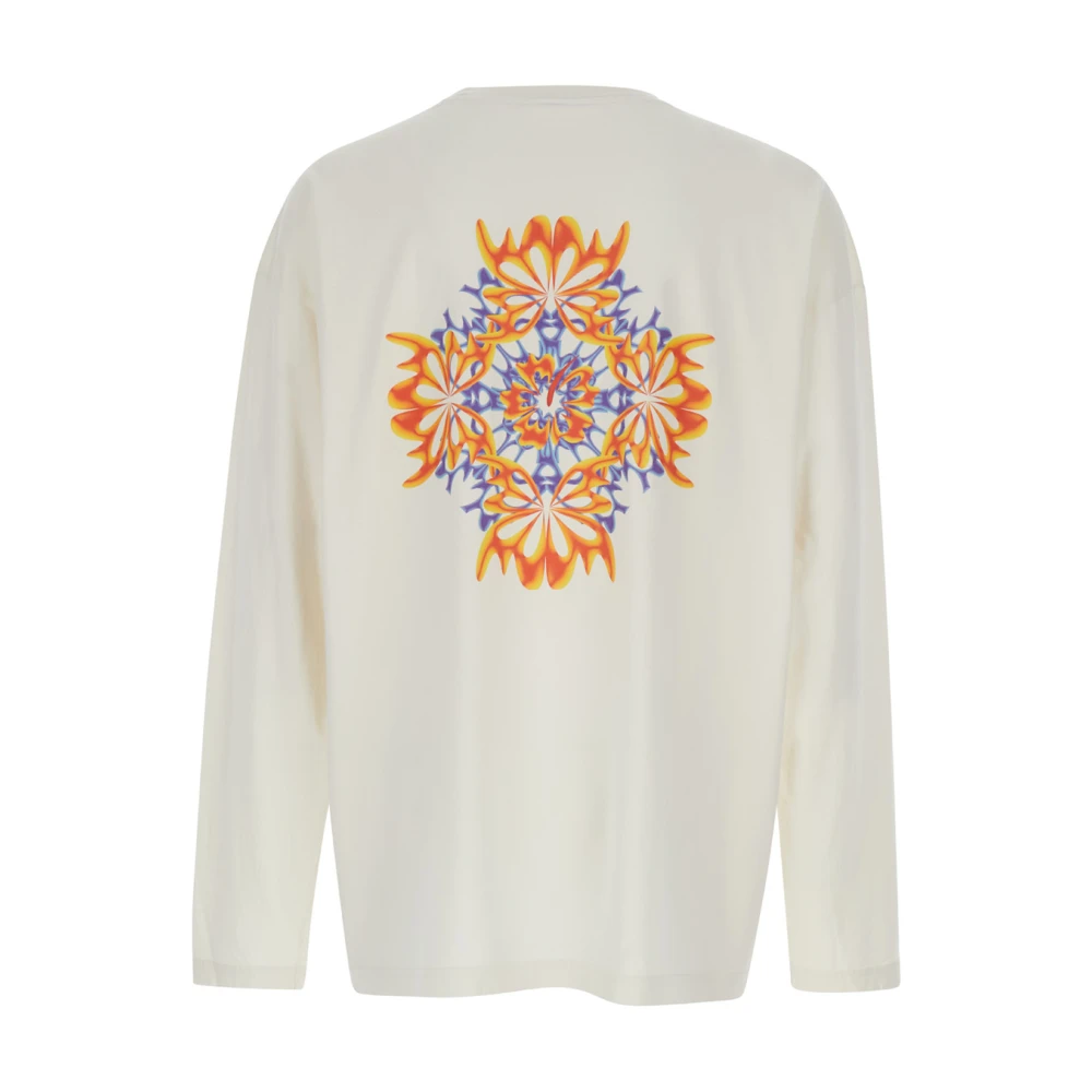 Bluemarble Trippy Leaves Print Longsleeve T-shirt White Heren