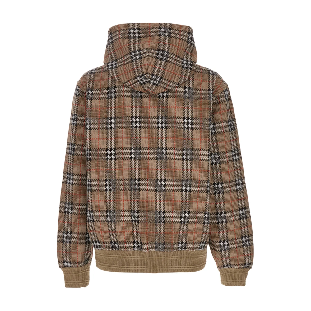 Burberry Beige Geribbelde Hoodie met Vintage Check Motif Beige Heren