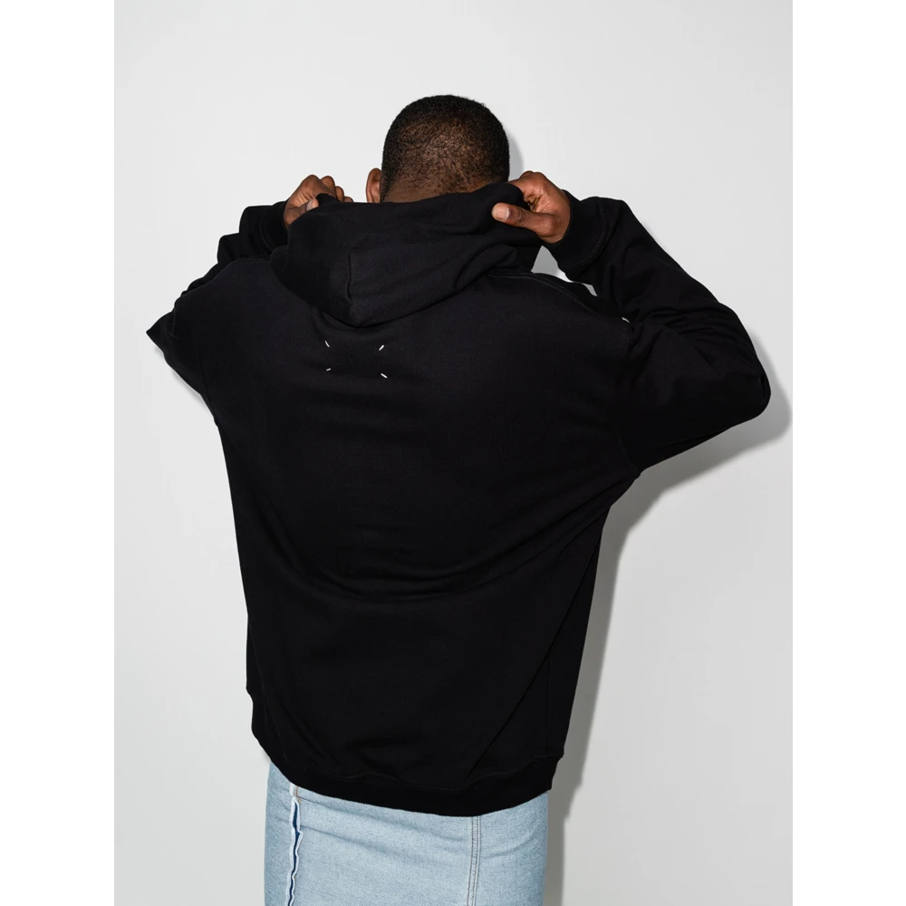 Maison Margiela Geborduurde katoenen hoodie met logo Black Heren