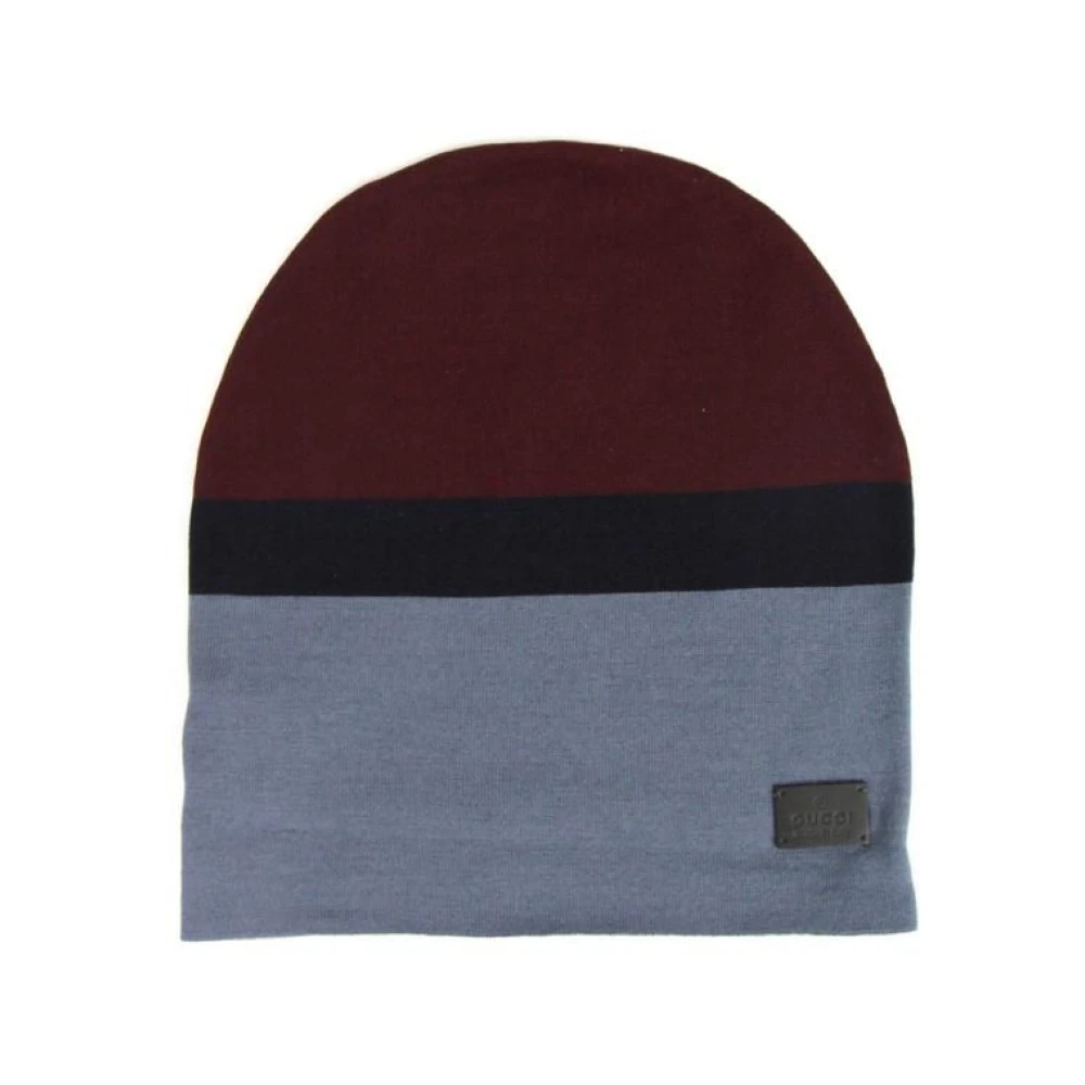 Gucci Bordeaux Blauw Wol Beanie Muts Multicolor Heren