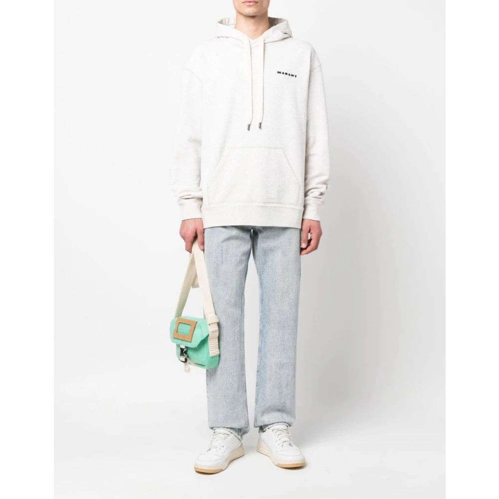 Isabel marant Geborduurde Logo Hoodie Ecru Sweatshirt White Heren