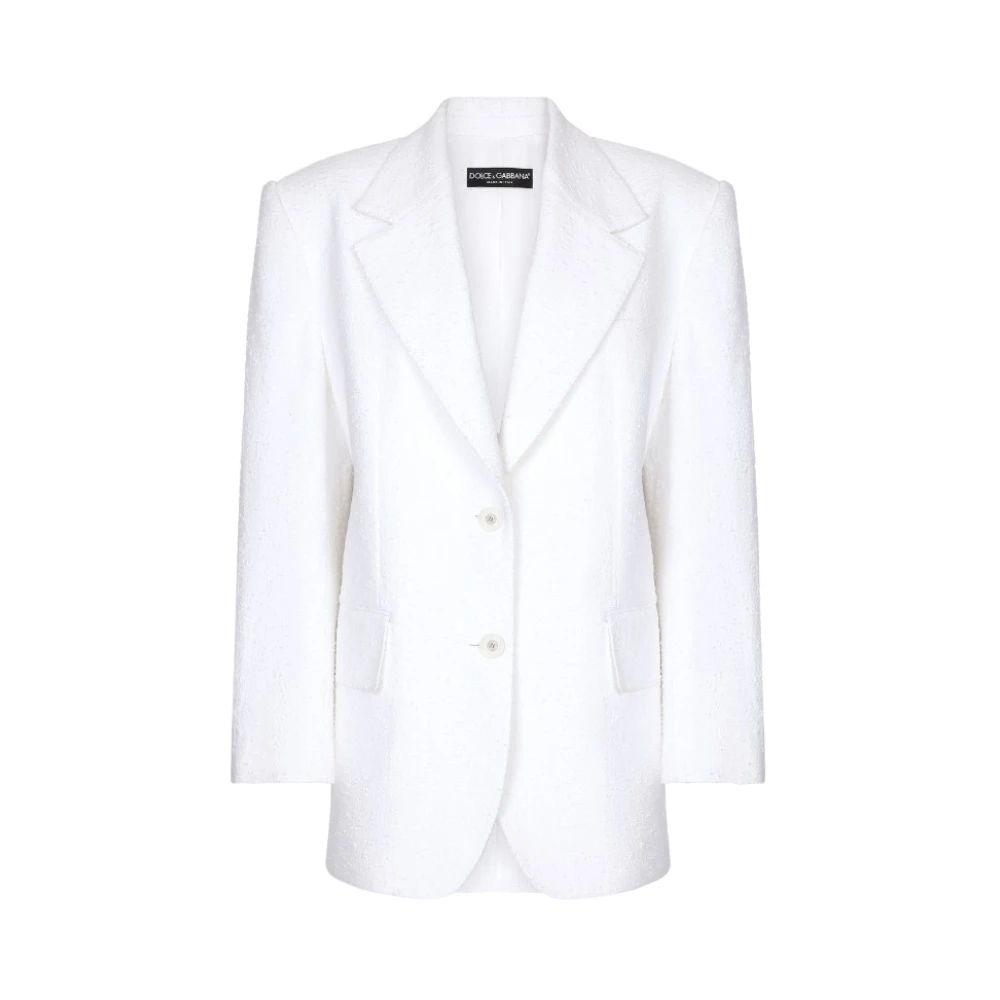 Dolce & Gabbana Vit Tweed Blazer Med Revers White, Dam