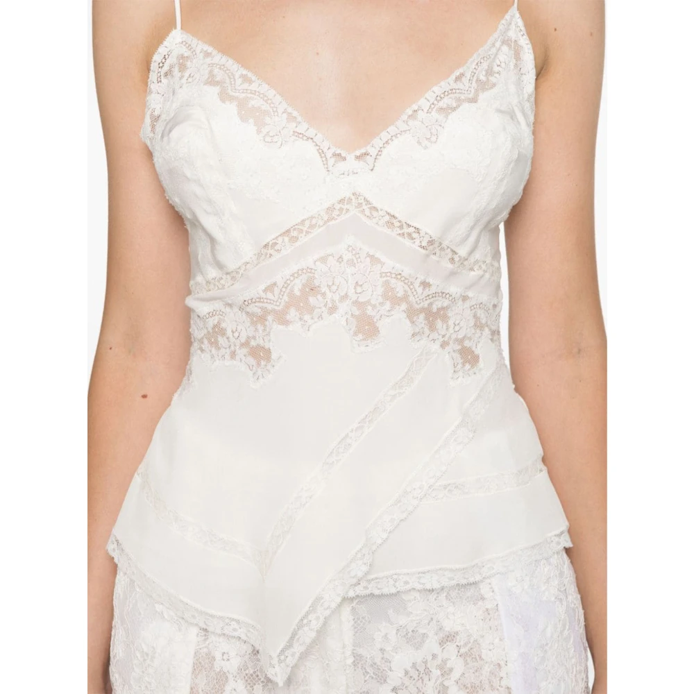 Ermanno Scervino Zijden Kant Asymmetrische Top Beige Dames