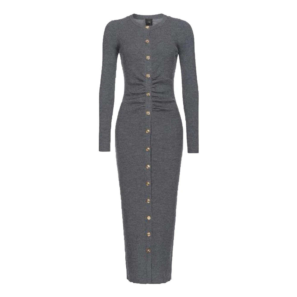 Pinko Geribbelde Knoopsluiting Midi Jurk Gray Dames
