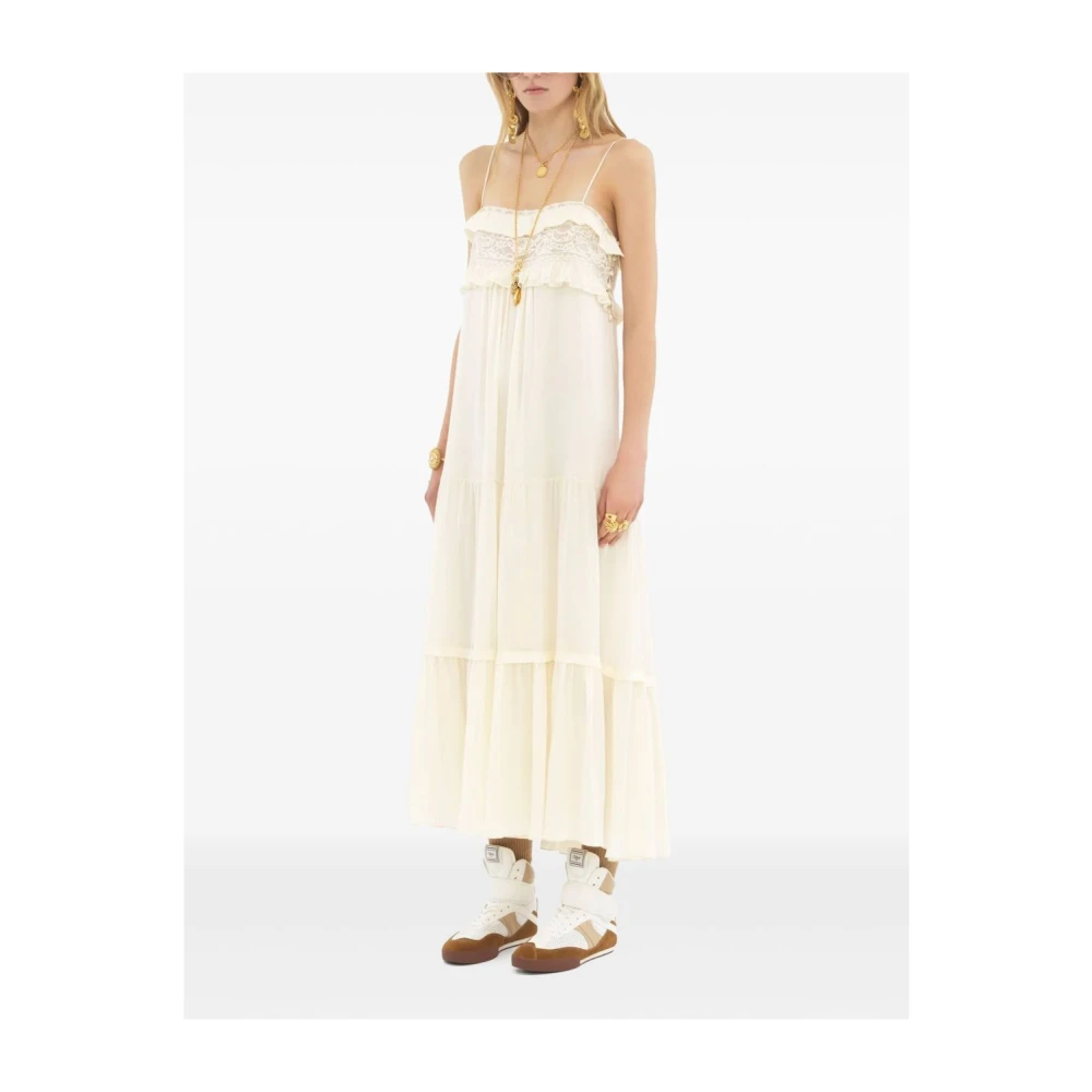 Chloé Witte Kant Gerimpelde Spaghettiband Jurk White Dames