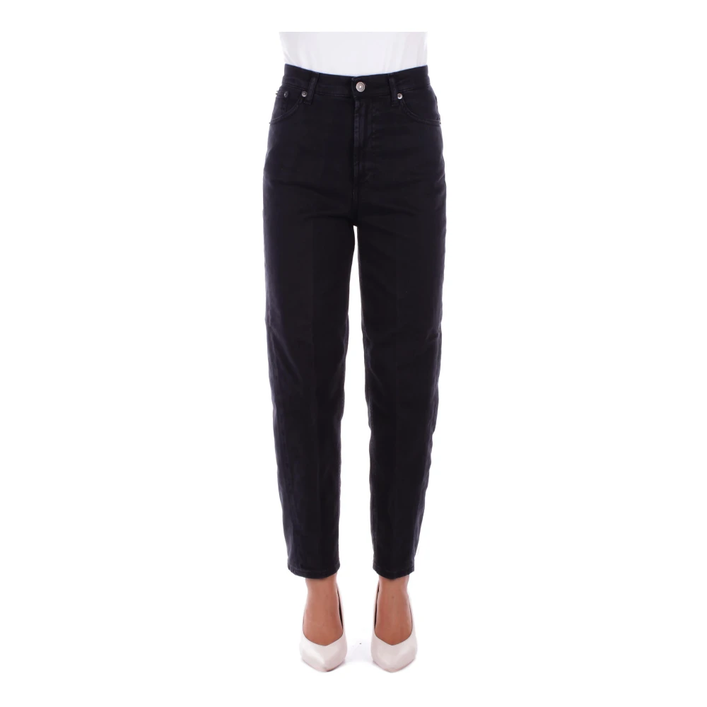 Dondup Zwarte broek met logoritssluiting Black Dames