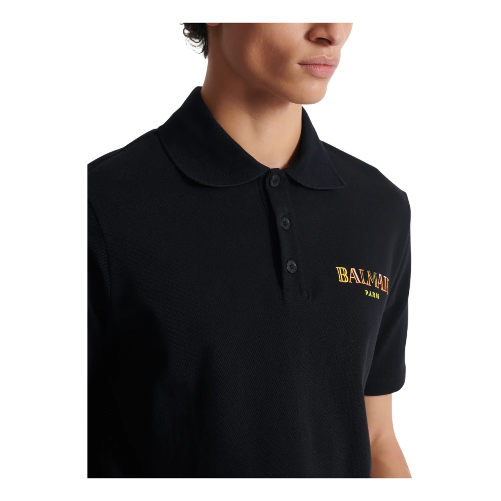Balmain Vintage geborduurd katoenen poo shirt Black Heren