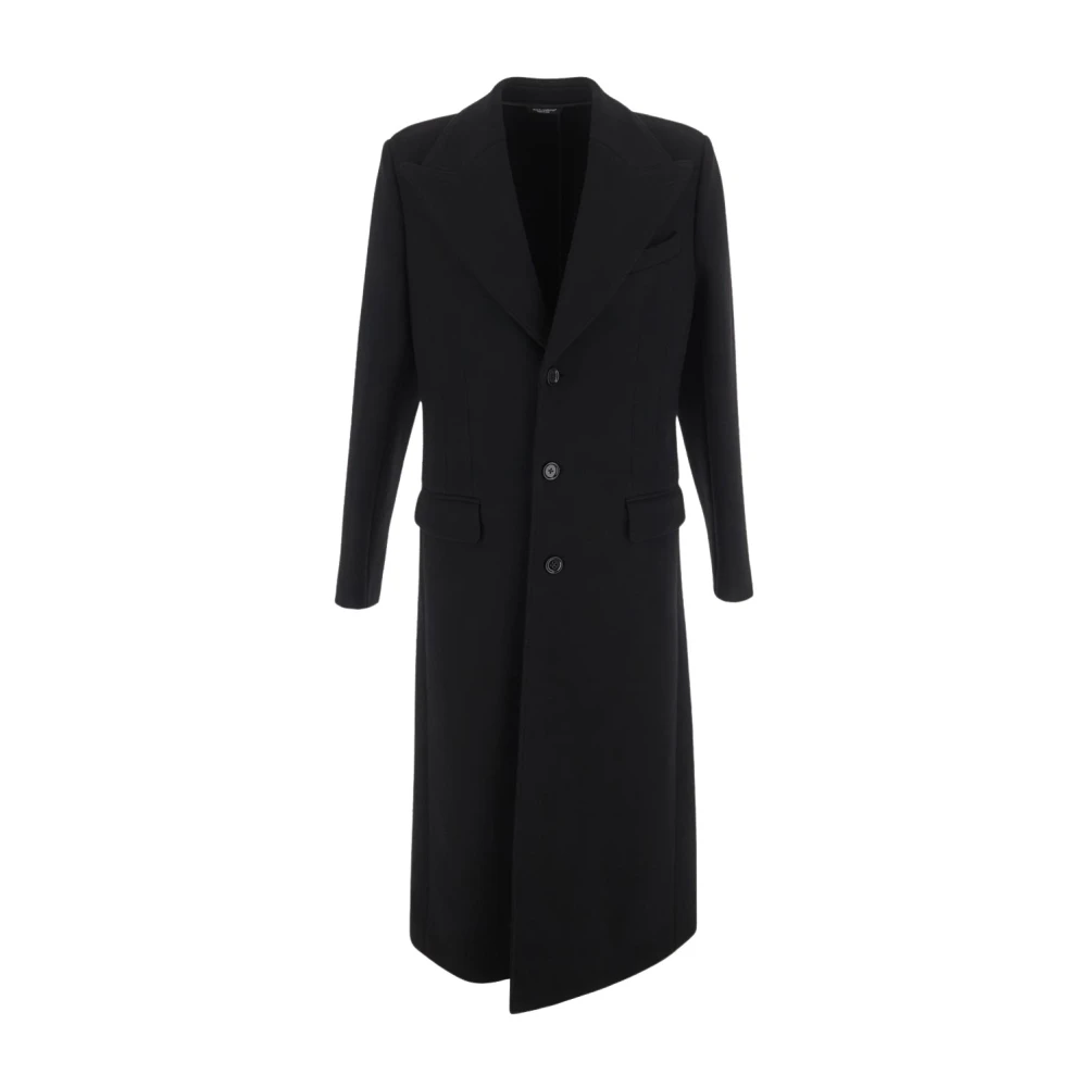 Dolce & Gabbana Zwarte Wollen Blend Peak Revers Jas Black Heren