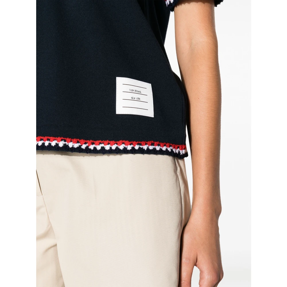 Thom Browne Navy Tricolor Gestreept Katoenen Tee Blue Dames