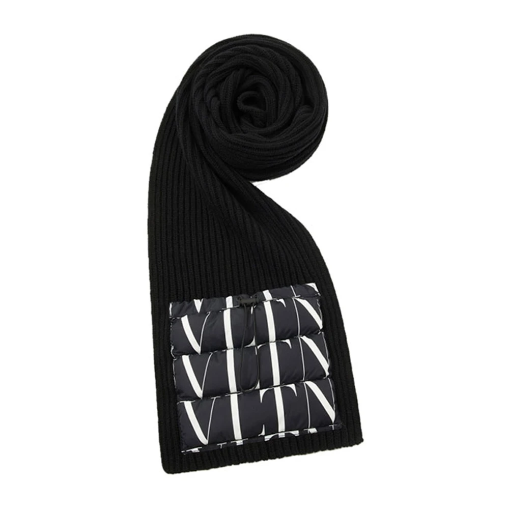 Valentino Zwarte Wol Logo Sjaal voor Mannen Black Heren