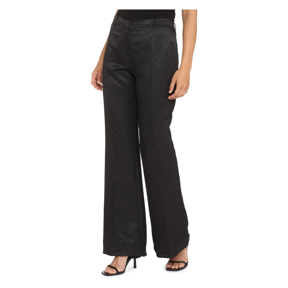 ETRO Flared Broek met Bloemen Jacquard Motief Black Dames