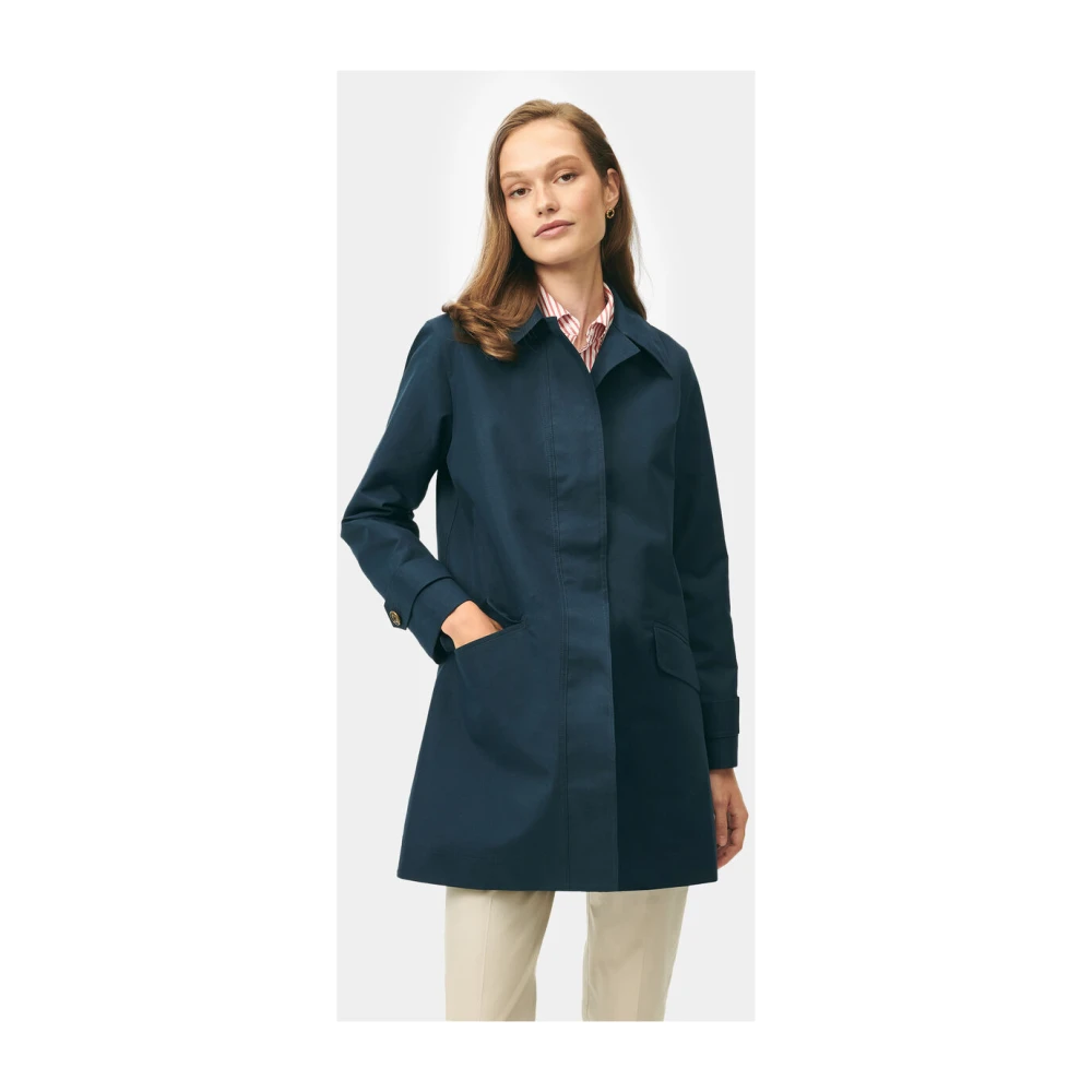 Brooks Brothers Retro-geïnspireerde twill regenjas Blue Dames