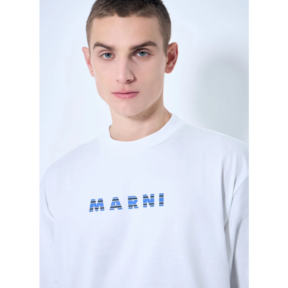 Marni Jubileum Grafische Print Katoenen T-shirt White Heren