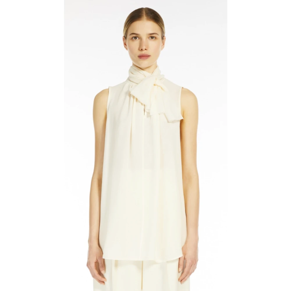 Max Mara Gele zijden blouse met strikdetail Yellow Dames