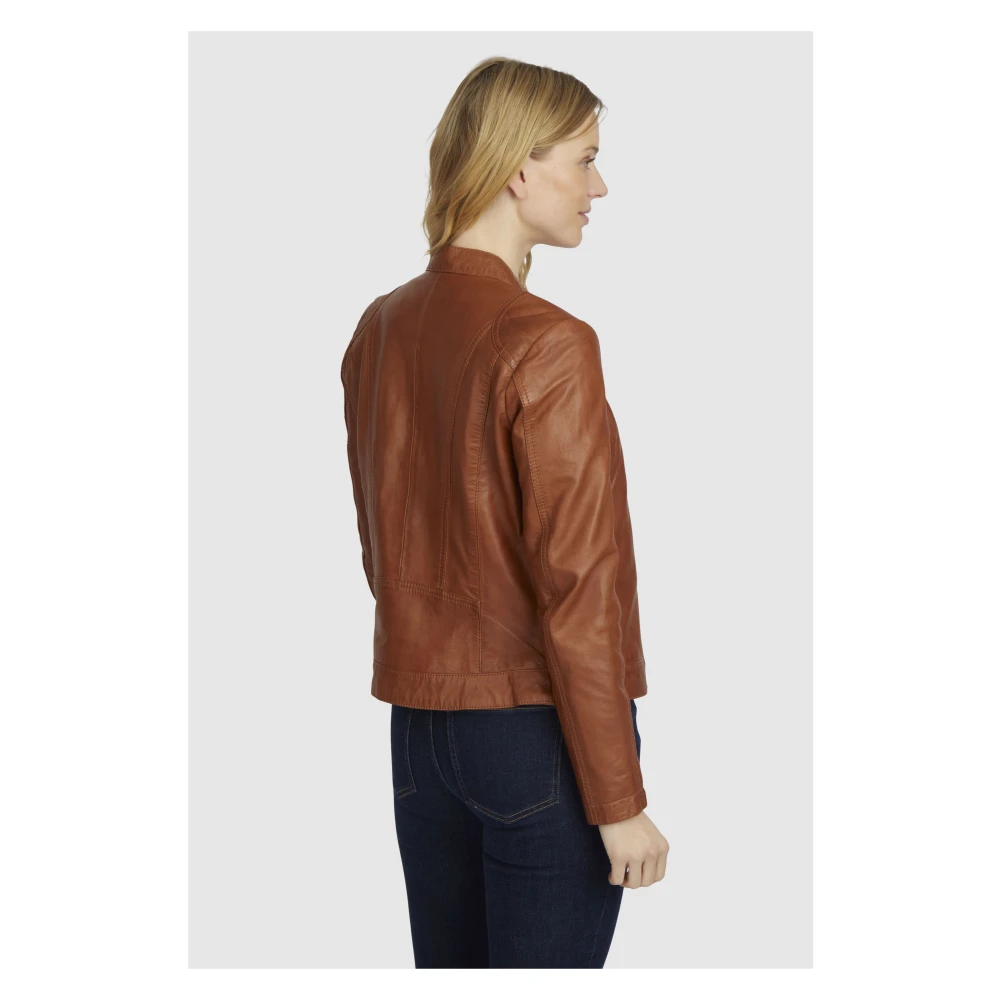 Bugatti Klassieke leren jas met opstaande kraag Brown Dames