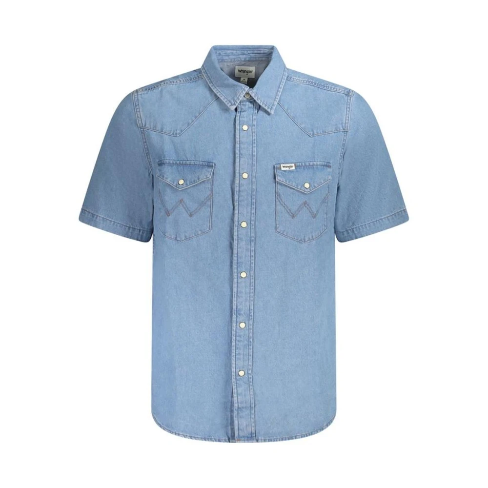 Wrangler Men's Blue Western Denim Shirt Short Sleeves