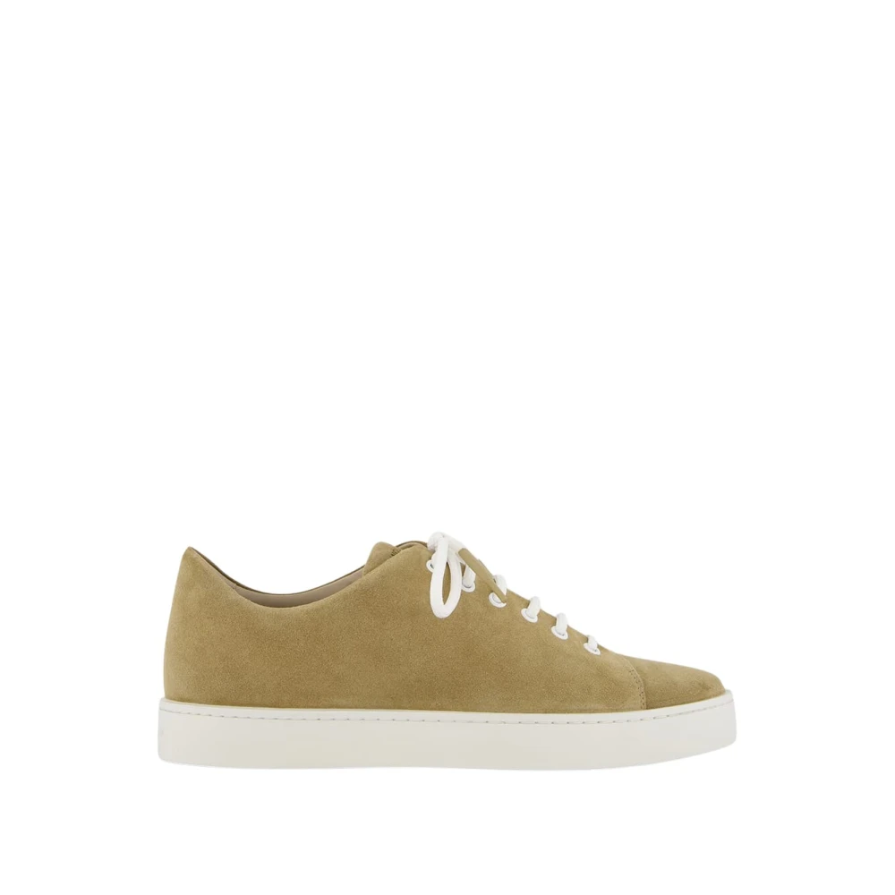 Manolo Blahnik Suède Sneakers Minimalistische Stijl Heren Schoenen Beige