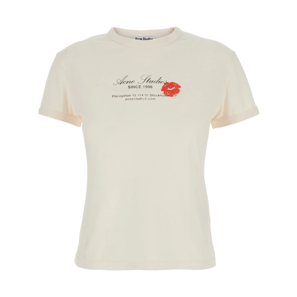 Acne Studios Beige Logo T-Shirt Katoen Vrouw Beige Dames