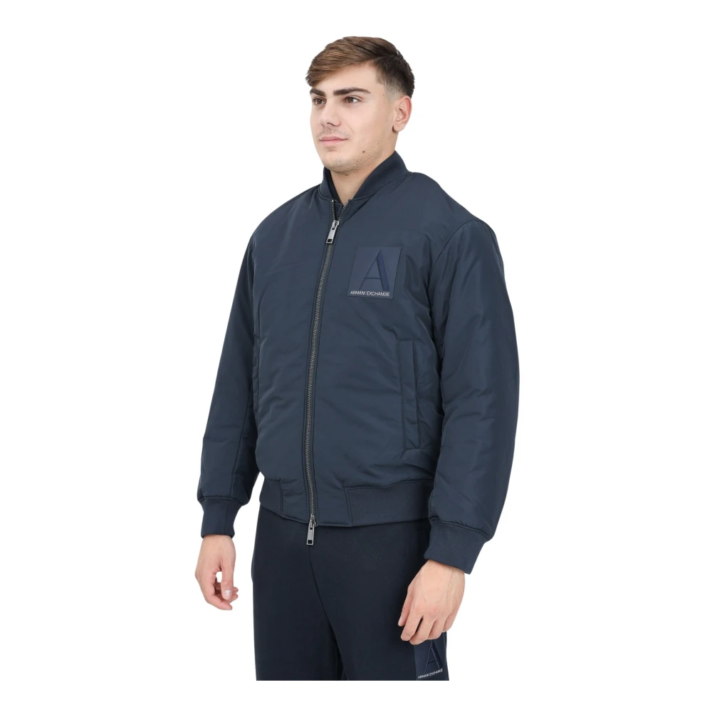 Armani Exchange Blauwe Bomberjack Minimalistisch Ontwerp Blue Heren