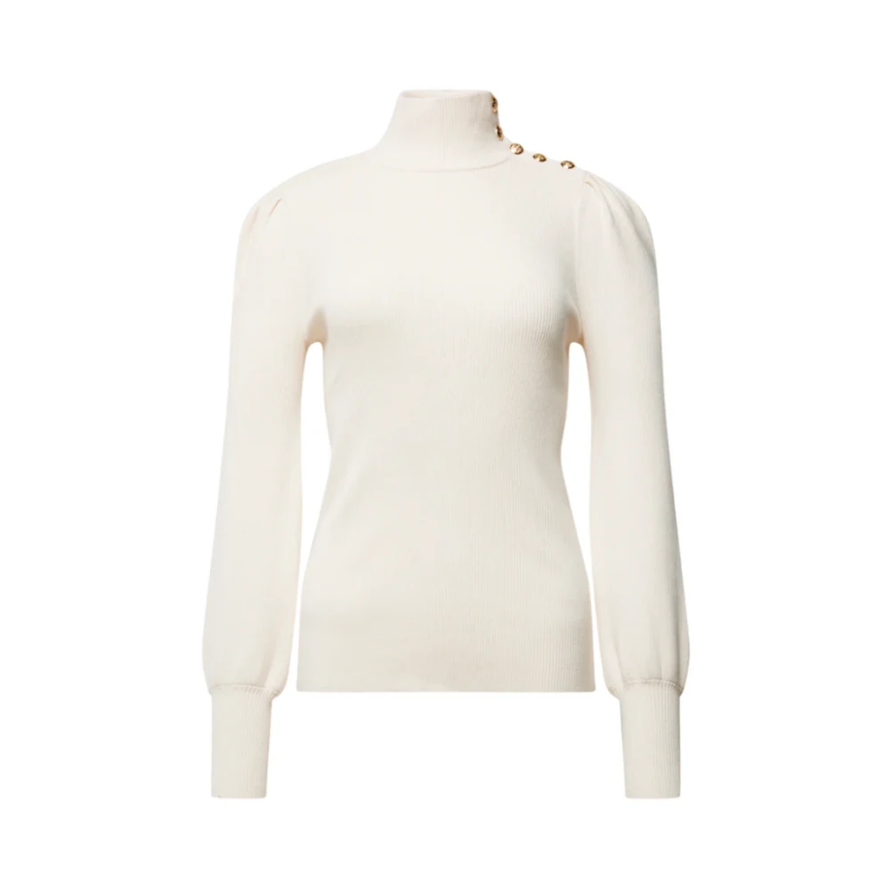 Ralph Lauren Women's White Turtlenecks, L, Button-Trim Mockneck Jumper