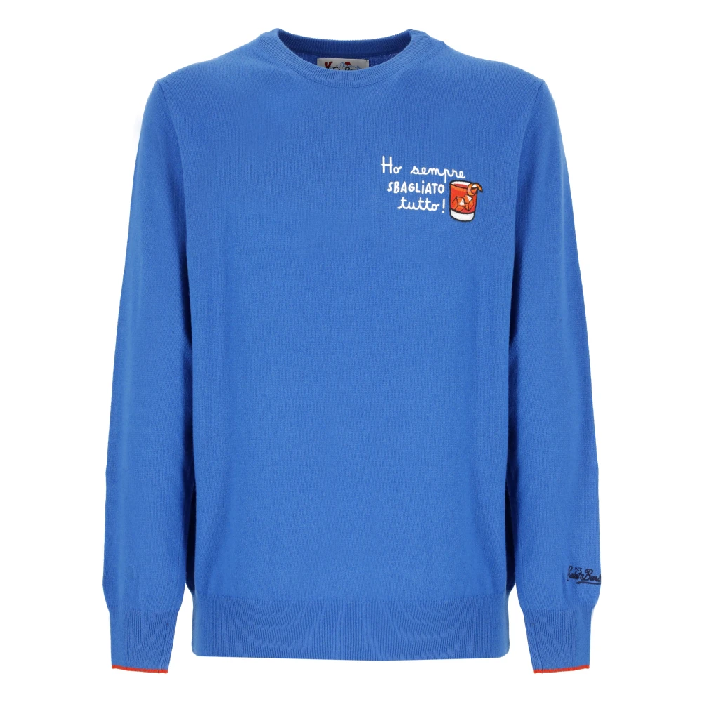 Saint Barth Blauwe Crew Neck Sweater met Borduursel Blue Heren