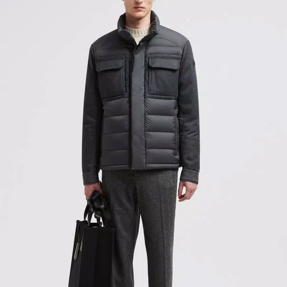 Moncler Korte donsjas met wollen details Gray Heren