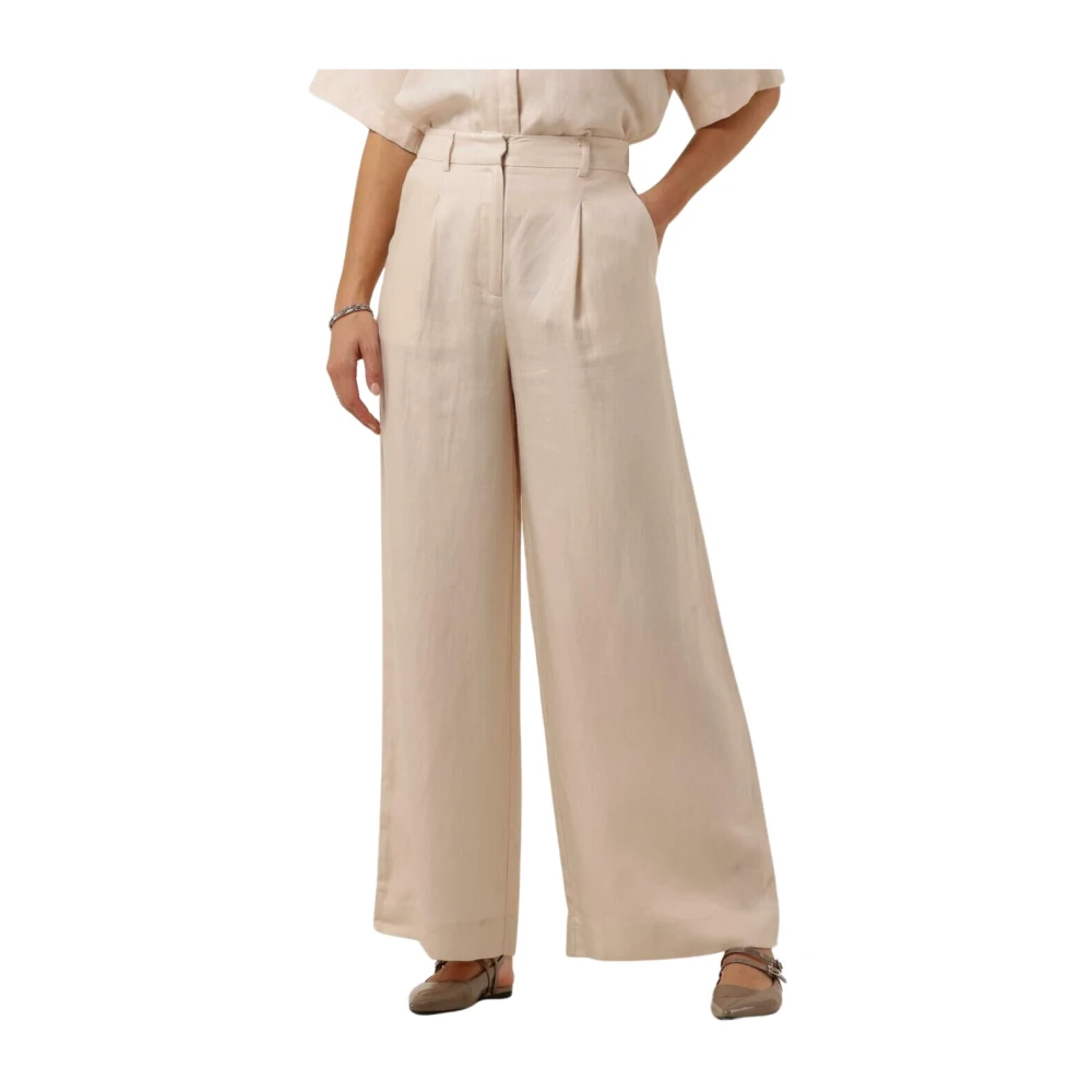 Selected Femme Wijde Linnen Broek Beige Dames