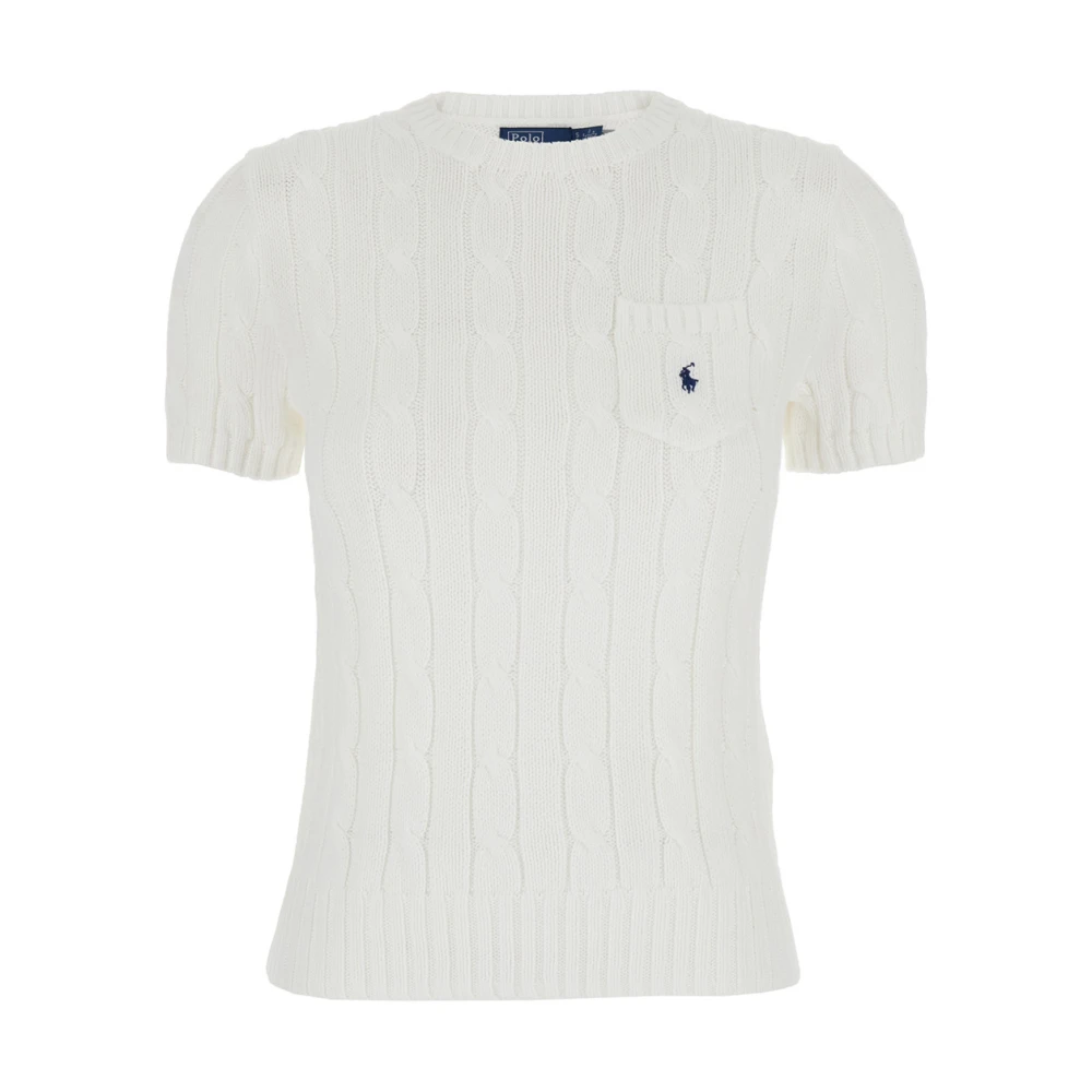 Polo Ralph Lauren Vit Stickad T-shirt med Pony Logo White, Dam