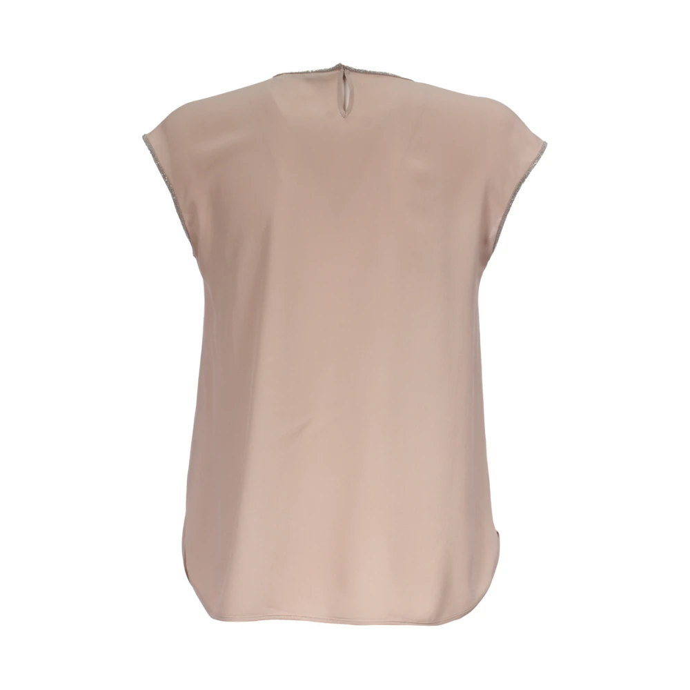 Le Tricot Perugia Zijden Blend Mouwloos Asymmetrisch T-shirt Beige Dames