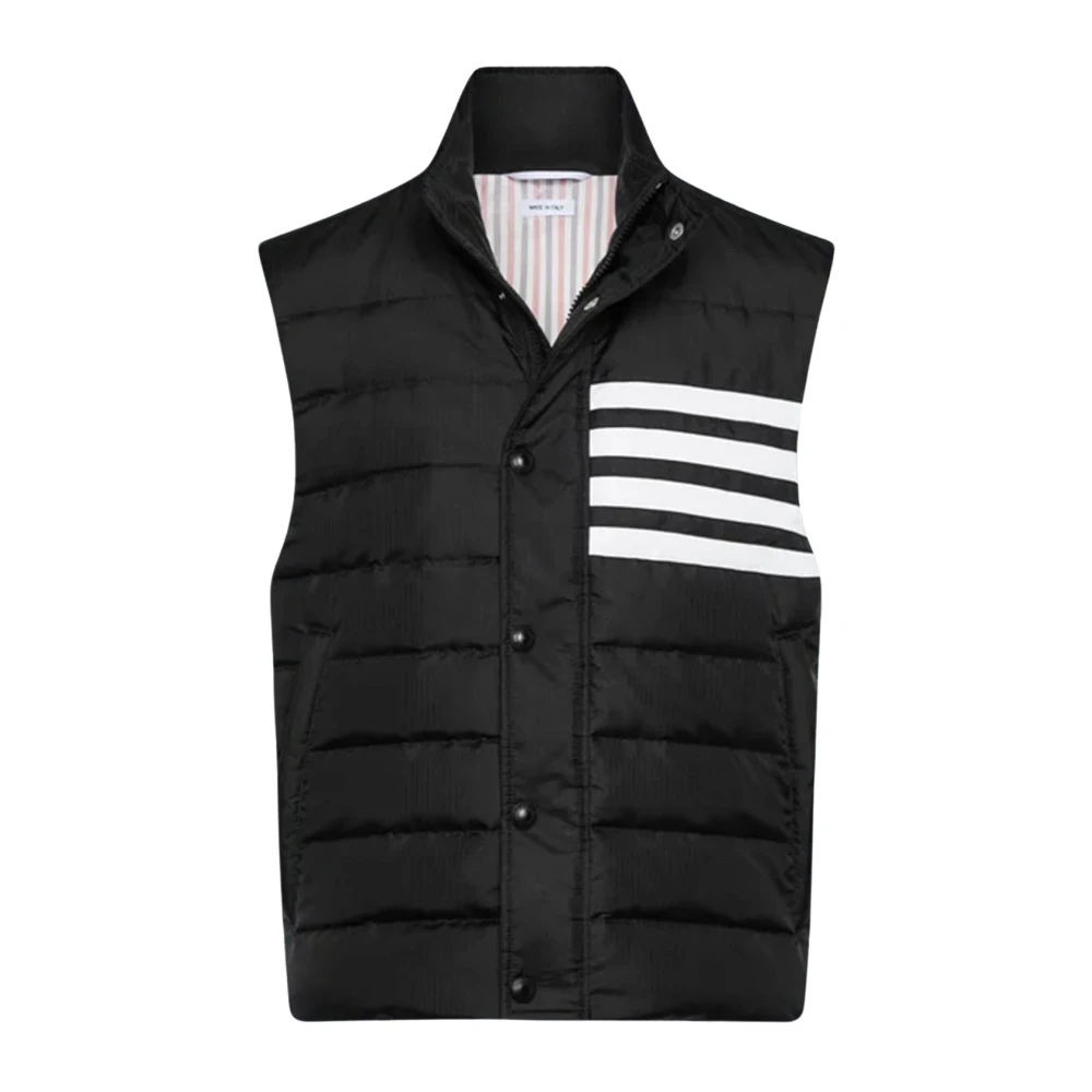 Thom Browne Men's Black Shiny Ripstop Lightweight Down Filled 4-Bar Vest