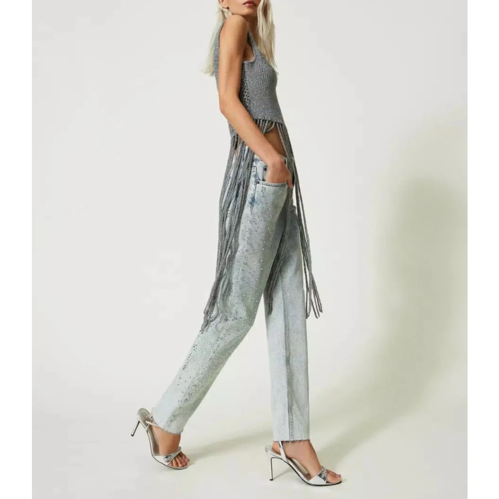 Twinset Slim Fit Jeans met Strass Blue Dames