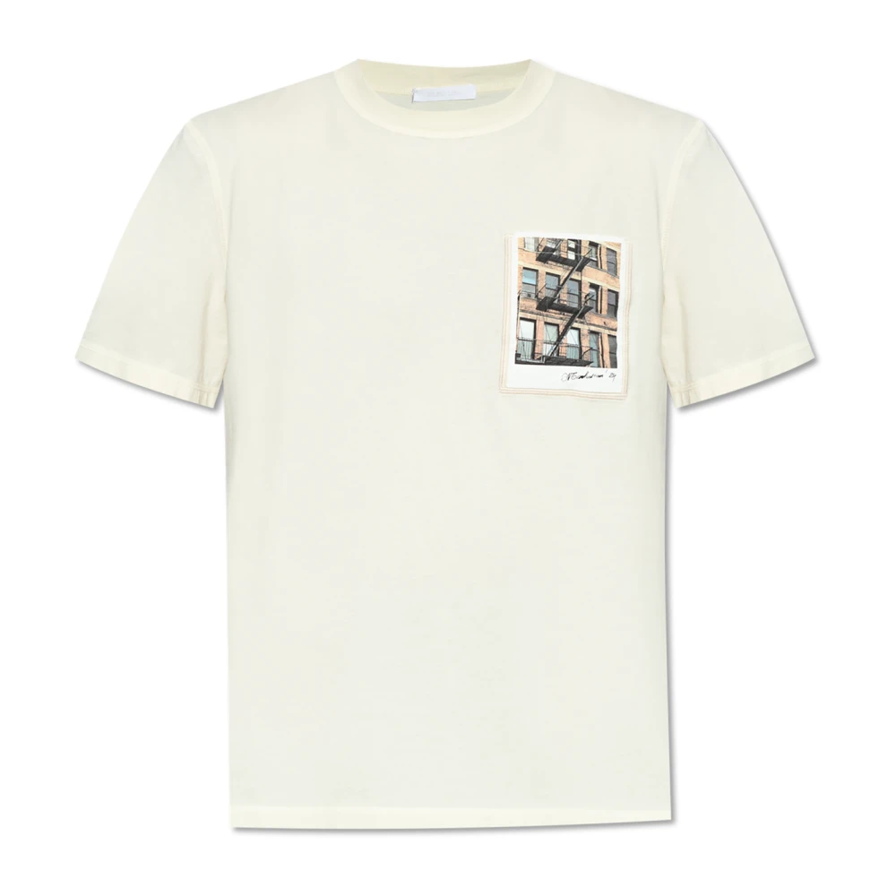 Helmut Lang Katoenen Postkaart Print T-shirt Beige Heren