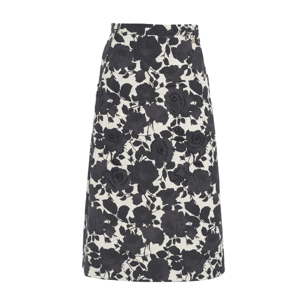 Blugirl Svart Jacquard Midi Kjol Blommönster Black, Dam