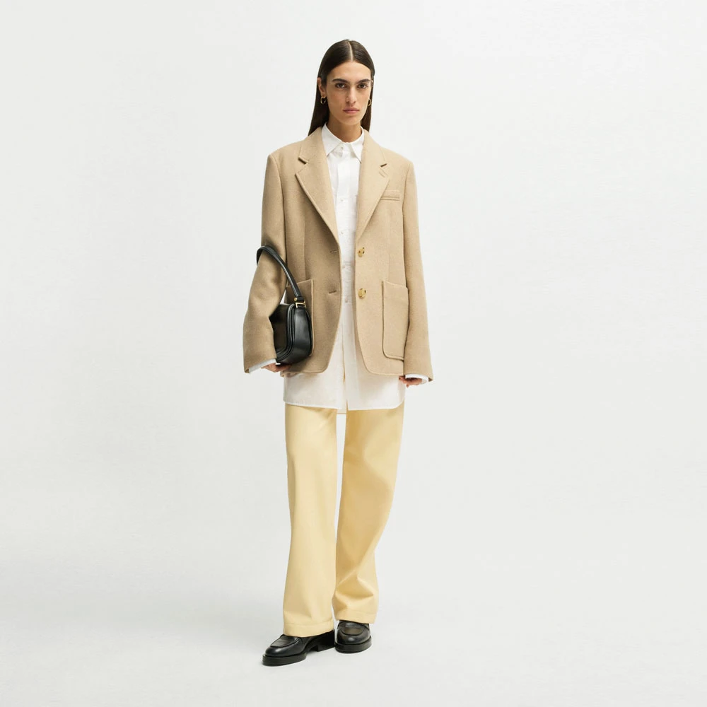 Hugo Boss Oversized Jovana-PP Blazer met Gestreepte Details Beige Dames