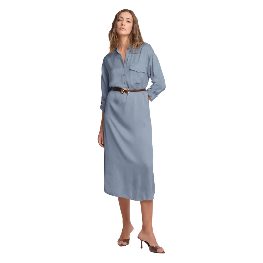 Kocca Blue Midi Dresses, Female, M, Chic Shirt-Style Long Dress