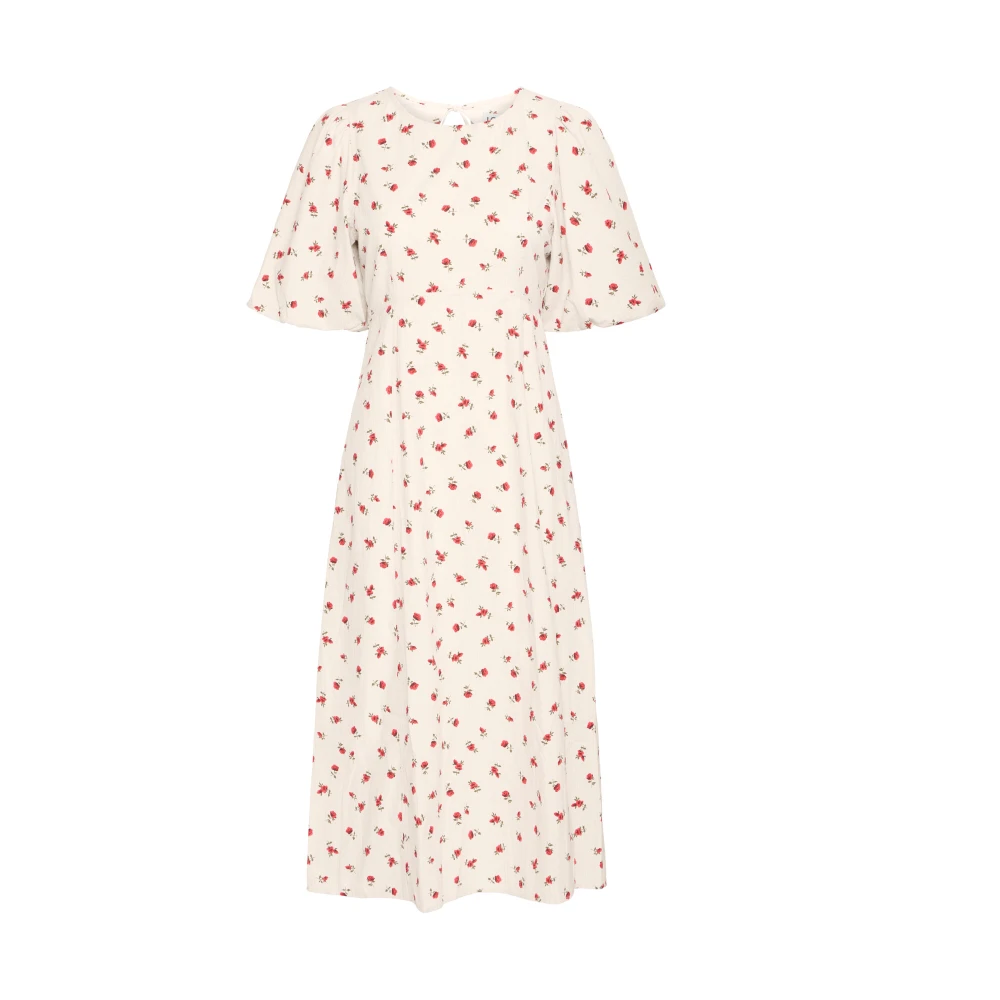 Ichi Geranium Flower Jurk met Open Rug Beige Dames