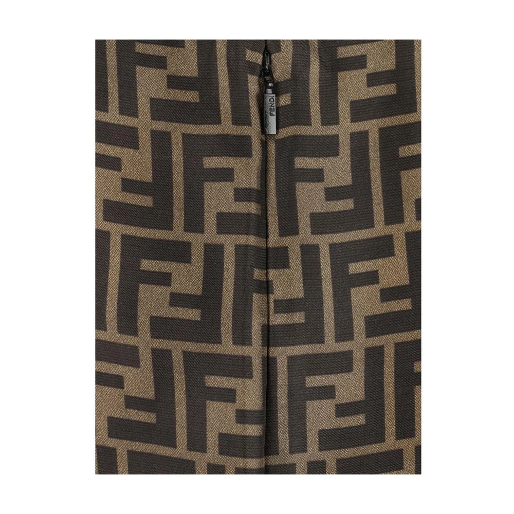 Fendi Iconische Logo Zijden Rok Brown Dames