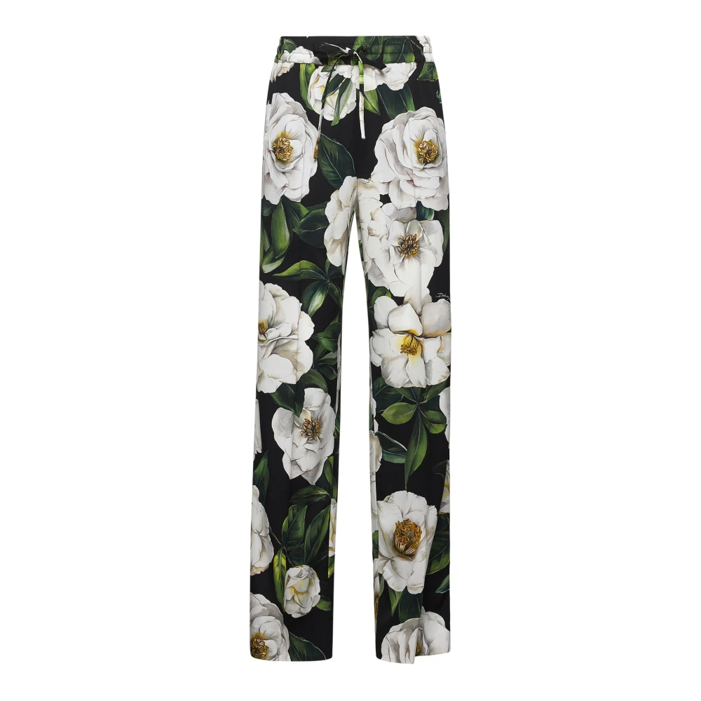 Dolce & Gabbana Gardenia Print Zijden Charmeuse Broek Multicolor Dames
