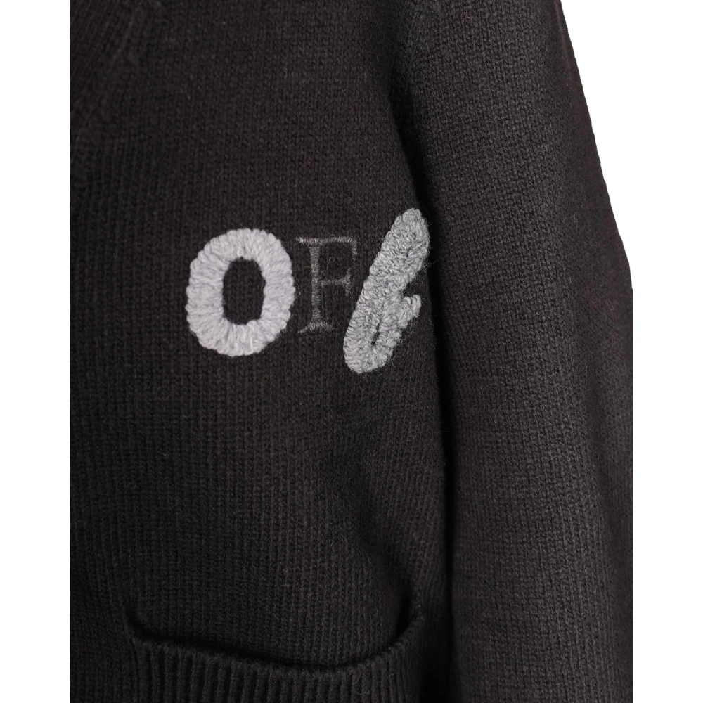 Off White Logo Cardigan in Katoen-Polyester Mix Black Dames
