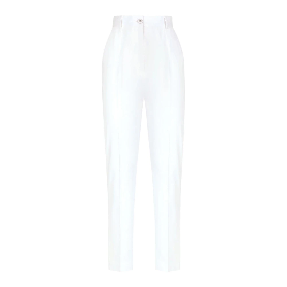 Dolce & Gabbana Hoge Taille Gabardine Broek White Dames