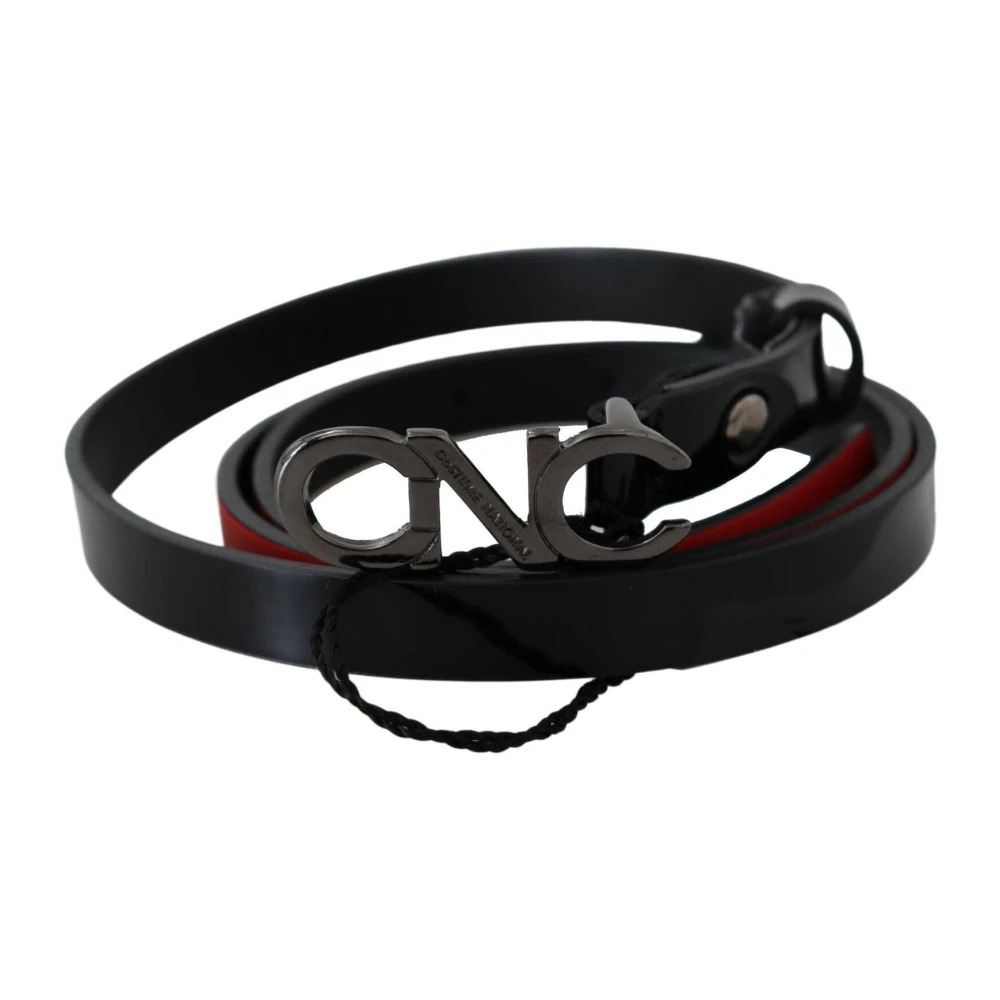Costume National Black Skinny Leather Logo Buckle Belt - 85 cm / 34 Inches - Image 2
