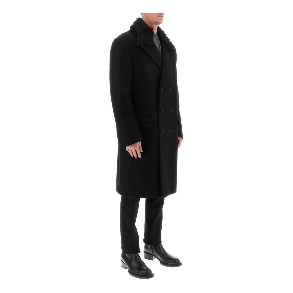 Lanvin Oversized wollen jas met afneembare kraag Black Heren