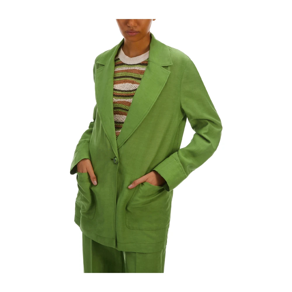 Pennyblack Linnen en Viscose Gestructureerde Blazer Green Dames