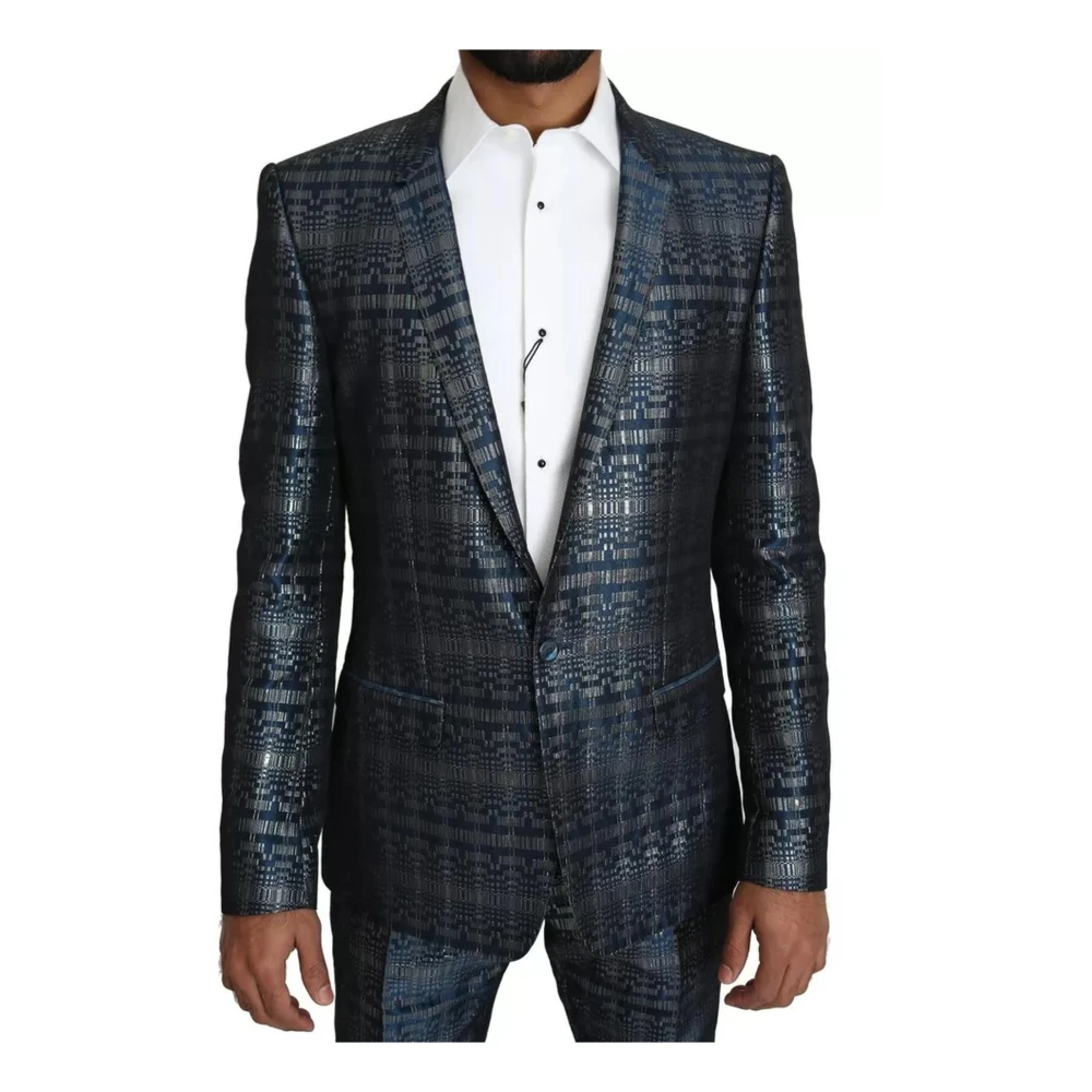Dolce & Gabbana Zilverblauw Glanzend Slim Fit Pak Blue Heren